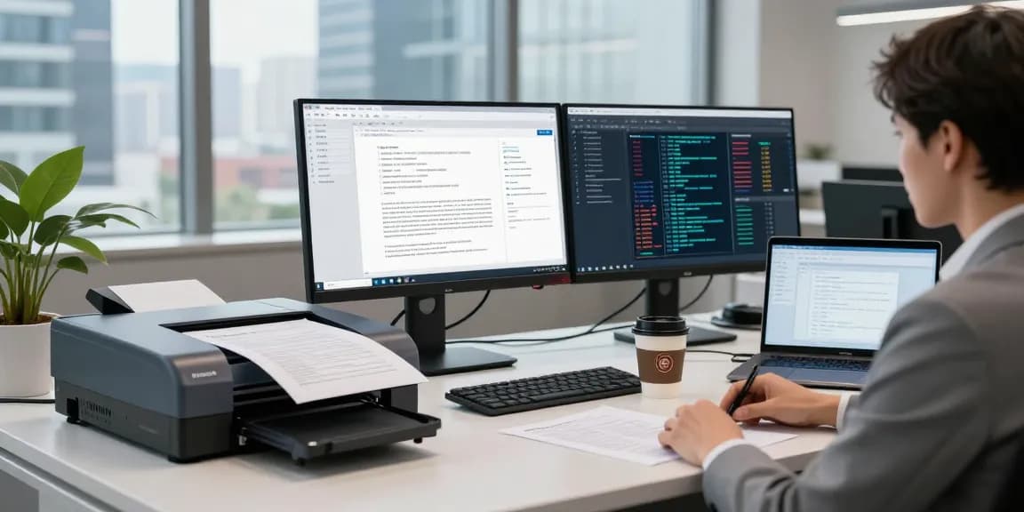 Document fraud detection process in a high-tech office environment with AI analysis and data visualization.