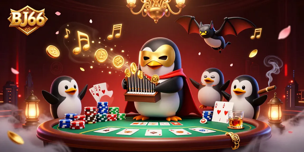 Place bets and win big at BJ66 with a vibrant 3D casino scene featuring gold coins and poker elements.