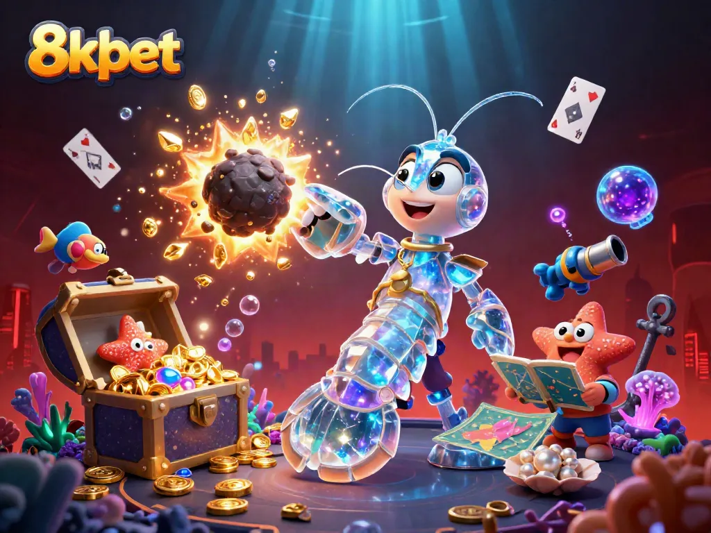 8xbet's 3D galactic samurai mantis shrimp captures excitement in an underwater casino adventure