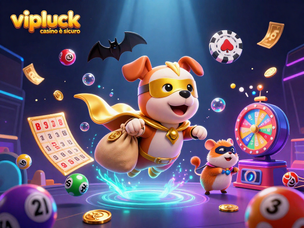 Scopri se vipluck casino è sicuro attraverso questa illustrazione dettagliata di un cane supereroe e un criceto mascherato.