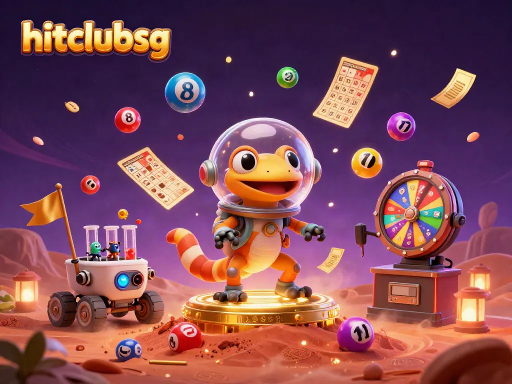 Experience the thrill of hitclubsg as a Martian gecko explores a buried casino with vibrant lottery elements.