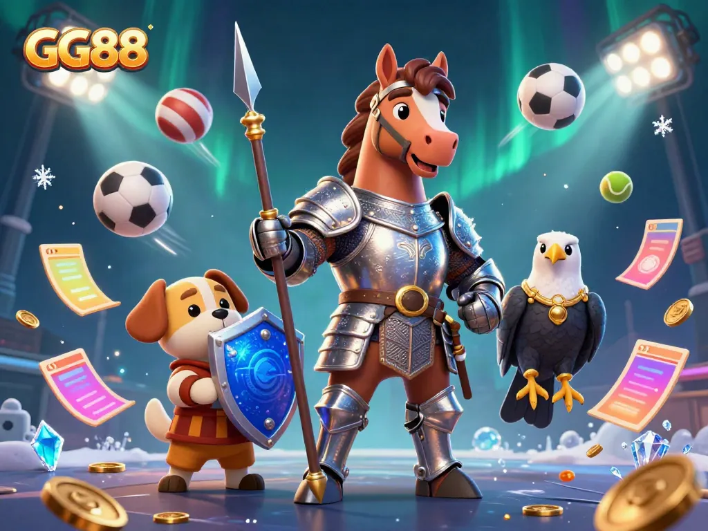 Experience the thrill of GG88 with knights and gaming elements in a dynamic casino scene.