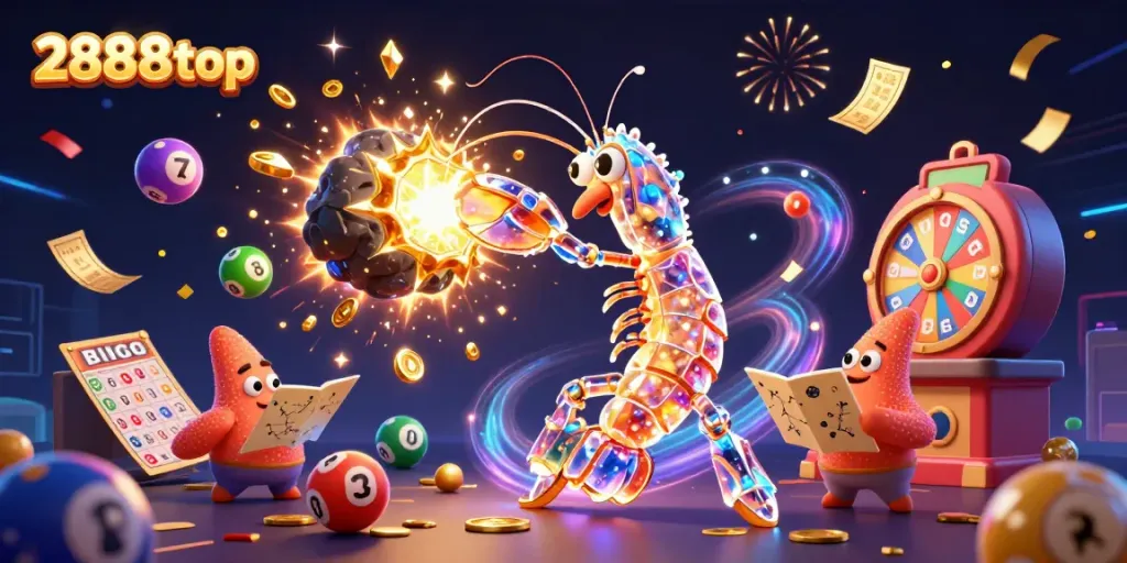 2888top showcases vibrant gambling excitement with colorful lottery elements and a dynamic scene.