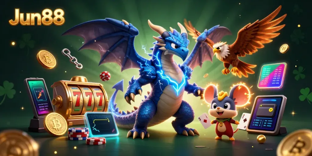 Engage in thrilling casino action with Jun88, featuring vibrant characters and game elements.